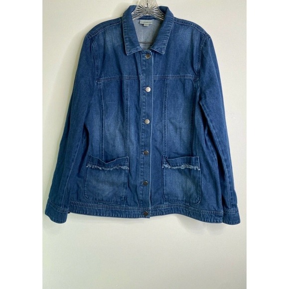 J.jill DENIM size XL long sleeve button up jacket pockets 100% cotton - Picture 1 of 9